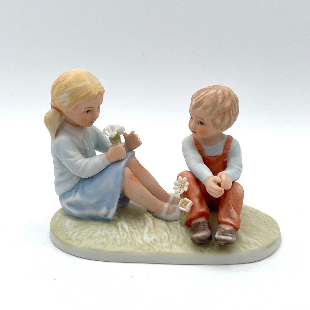 Roman Inc Frances Hook He Loves Me Figurine Porcelain 1983 Blue Orange Good